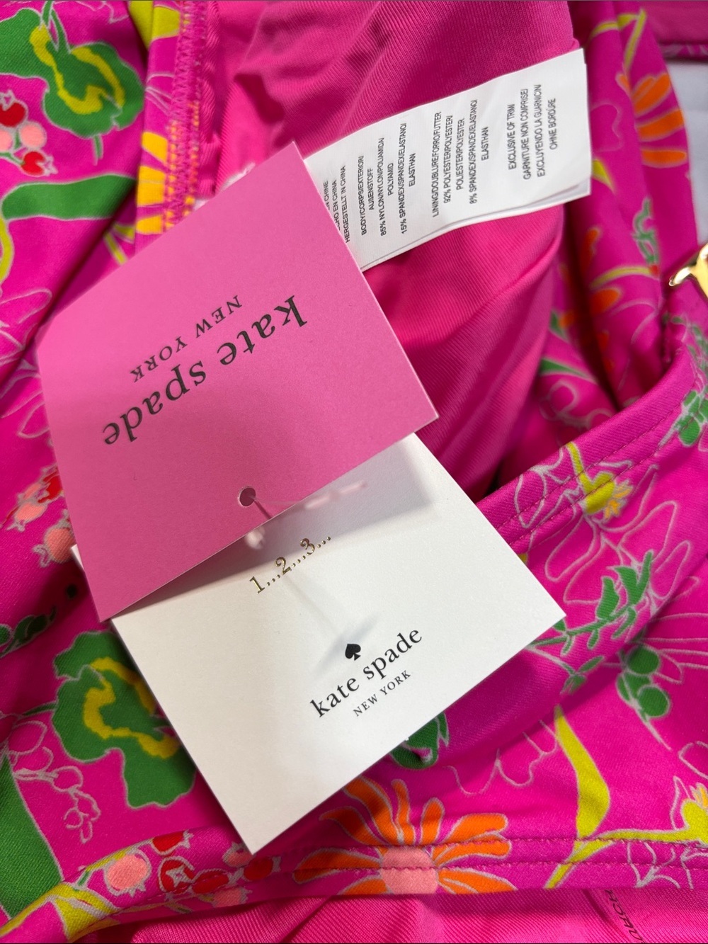 kate spade Pink flash Floral One-Piece lined flower & berries Swimsuit NWT M - Picture 10 of 14